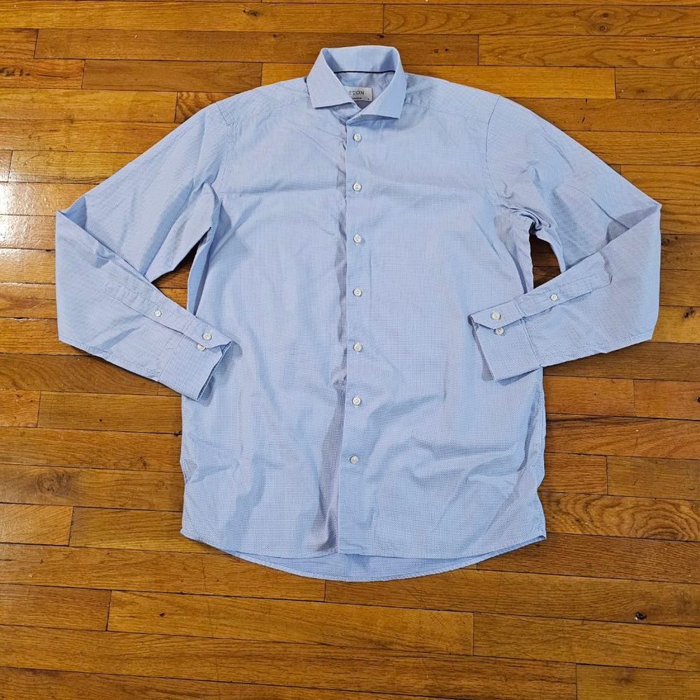 Eton Men's Blue and White Dress Shirt Neck 16